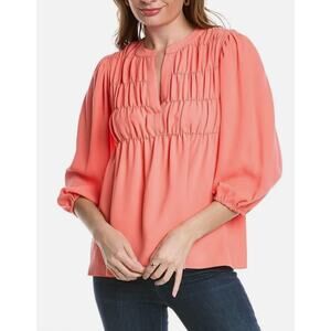 Trina Turk Women’s XL Coral Azalea 2 Shirred Crepe Lined Pullover Blouse NWT